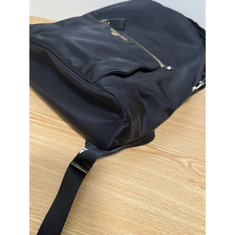 Michael Kors Kelsey Black Nylon Saffiano Leather Trim‎ Zip Shoulder Bag Backpack